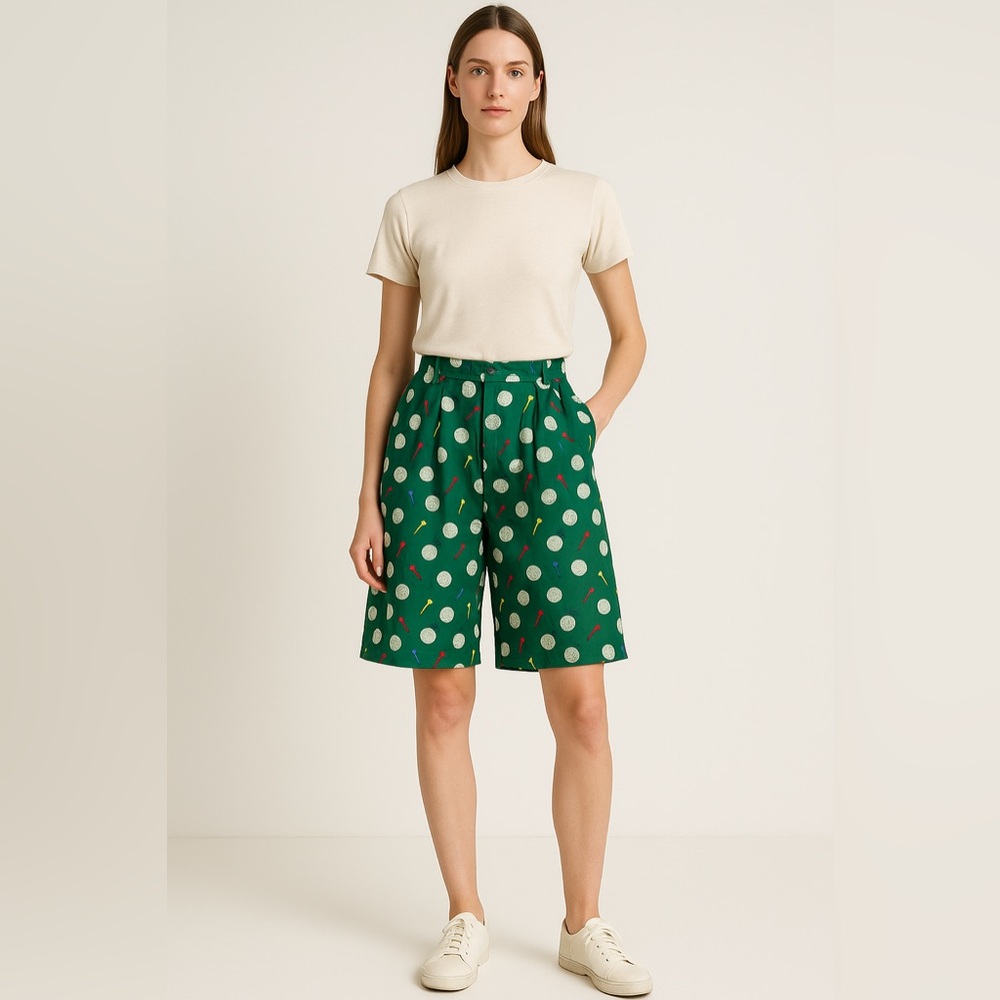Vintage Michele Palmer Golf Print High Waisted Bermuda Shorts Made in USA NWT